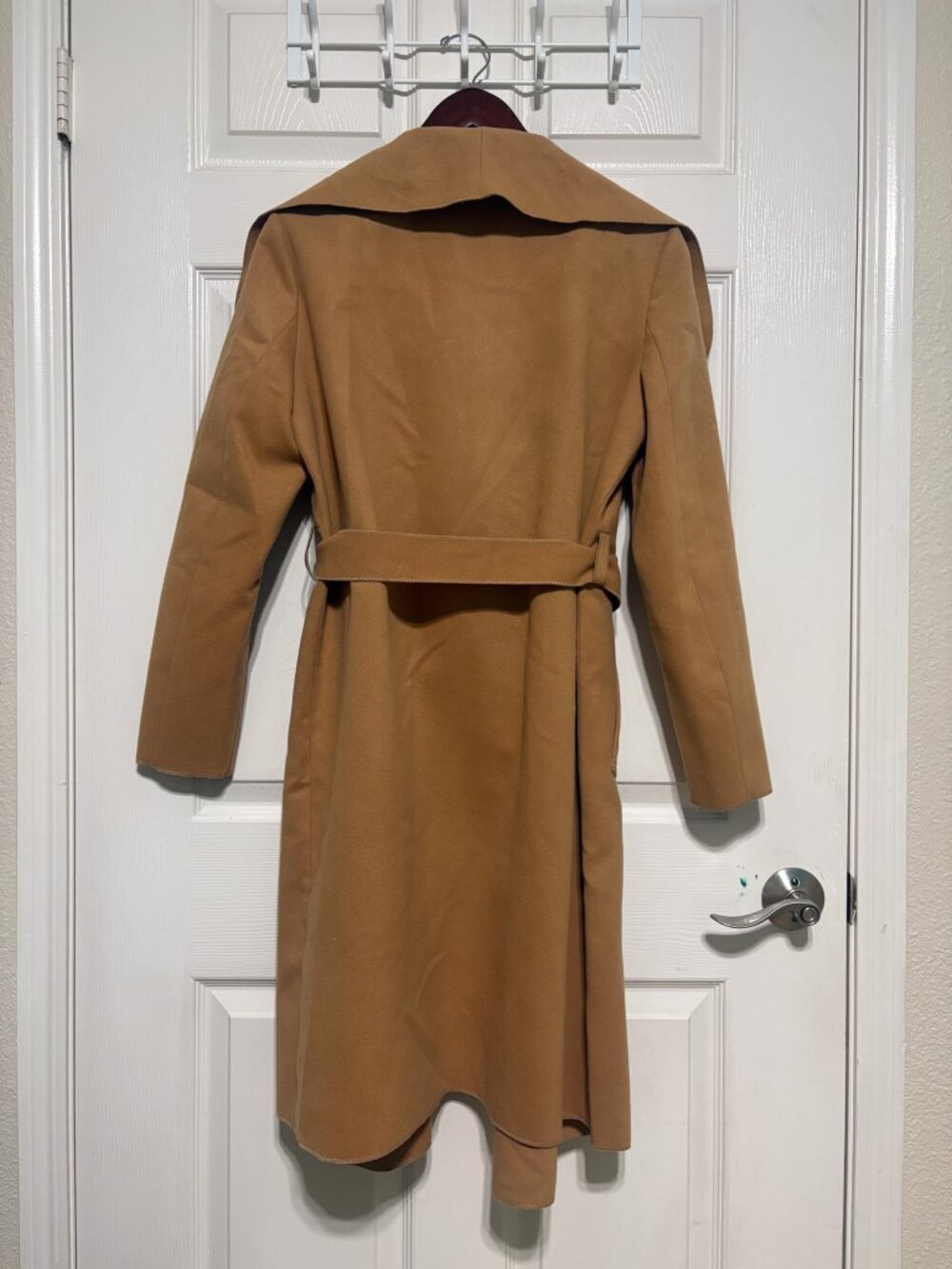 Camel Brown Belted Waterfall Coat, Simplee Size L - Picture 3 of 8